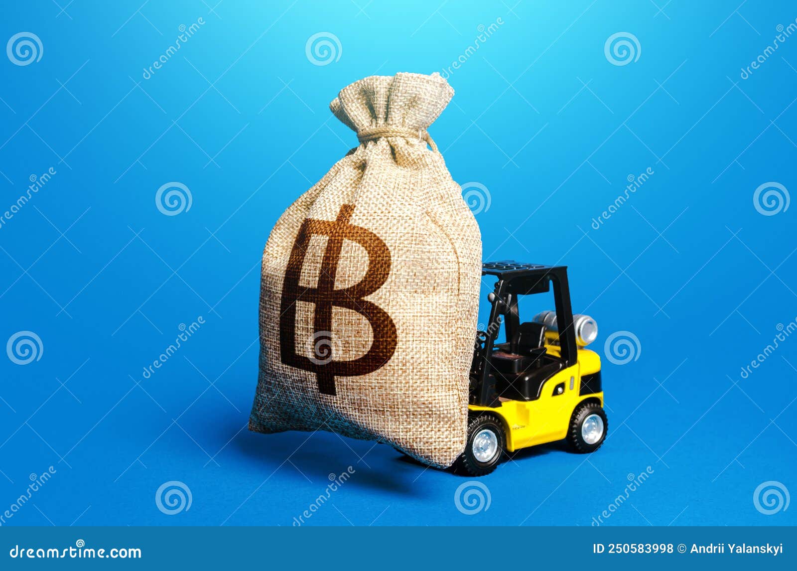 A Forklift Carrying a Thai Baht Money Bag Borrowing on Capital Market  Strong Financial Assistance Business Support Stock Photo  Image of  lending capital 250583998