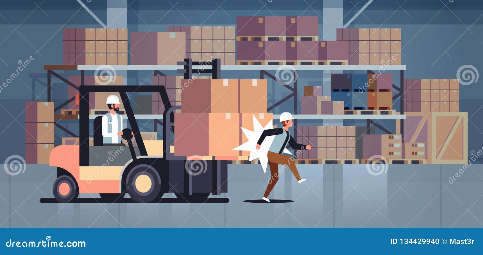 Forklift Driver Hitting Colleague Factory Accident Concept Warehouse Logistic Transport Driver Dangerous Injured Worker Stock Vector Illustration Of Horizontal Help 134429940