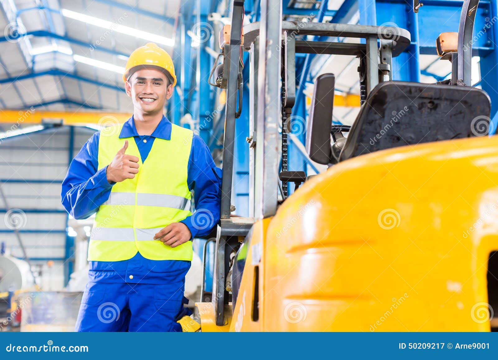 Forklift Driver Standing in Manufacturing Plant Stock Image Image of