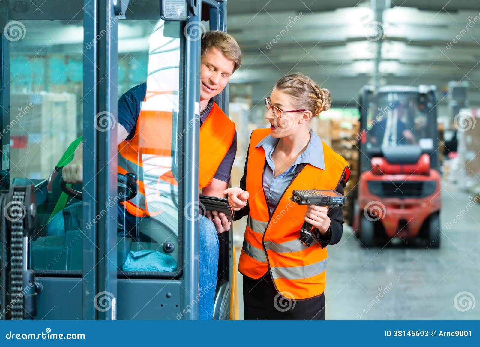 Forklift Driver and Supervisor at Warehouse Stock Image Image of