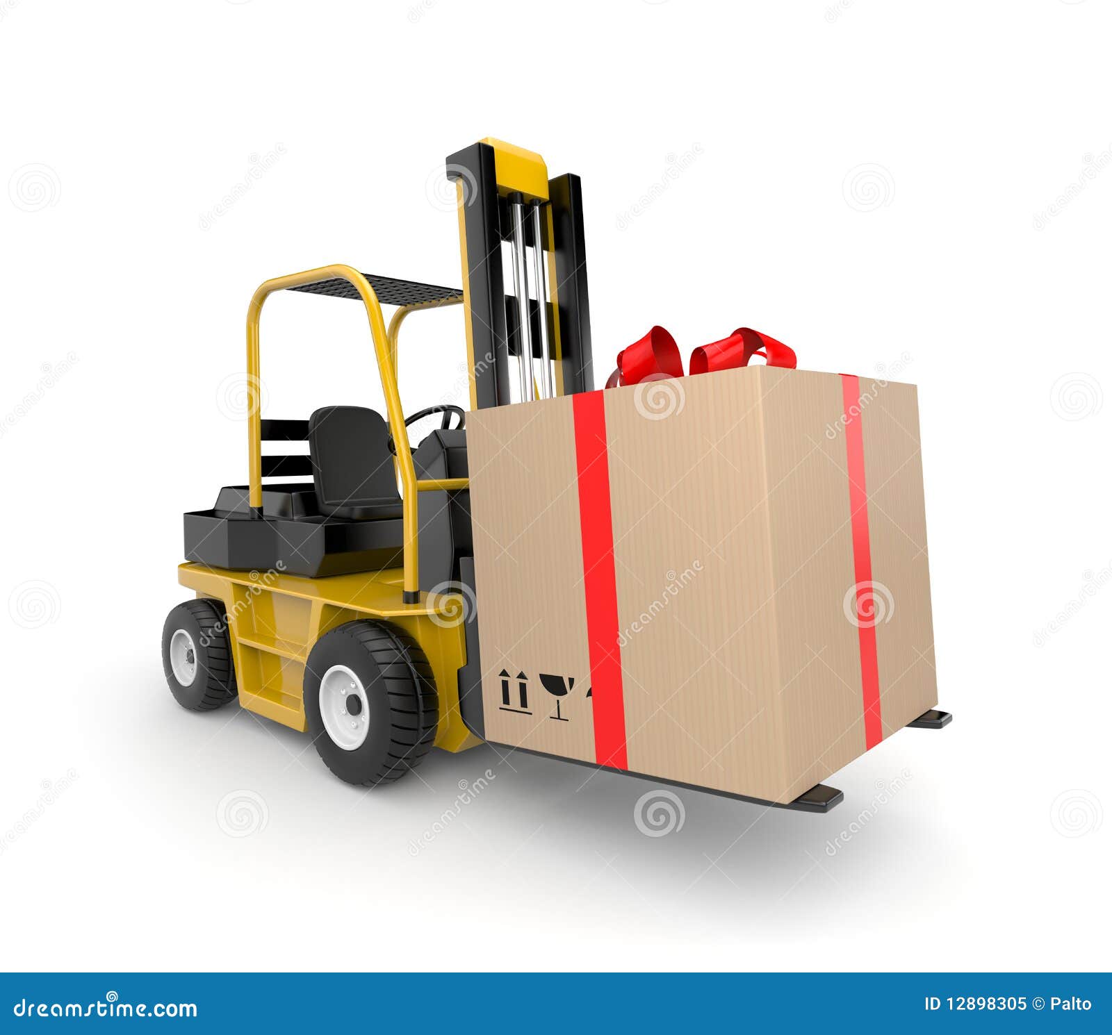 Forklift with gift box stock illustration. Illustration of isolated