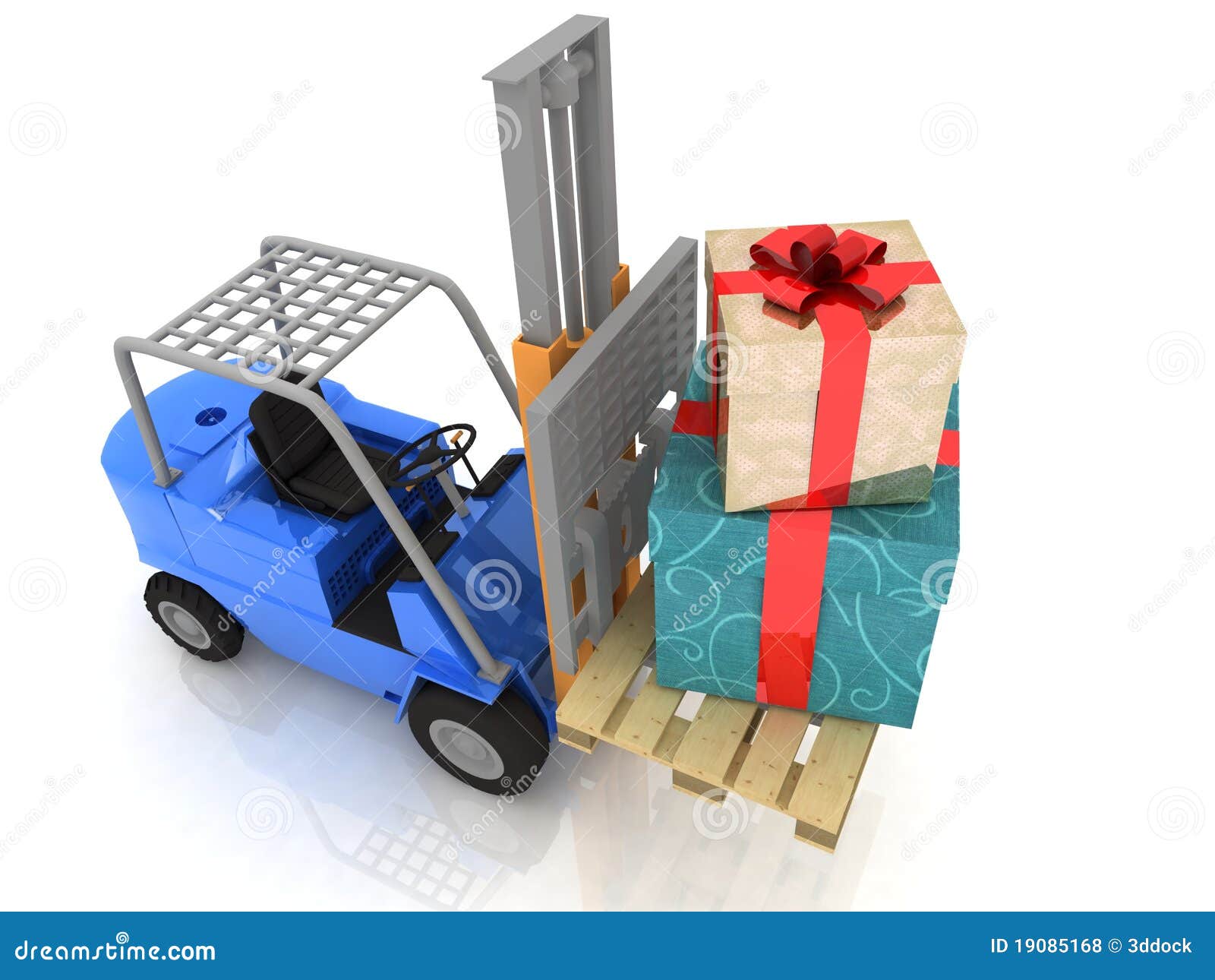 Forklift with gifts stock illustration. Illustration of gift 19085168