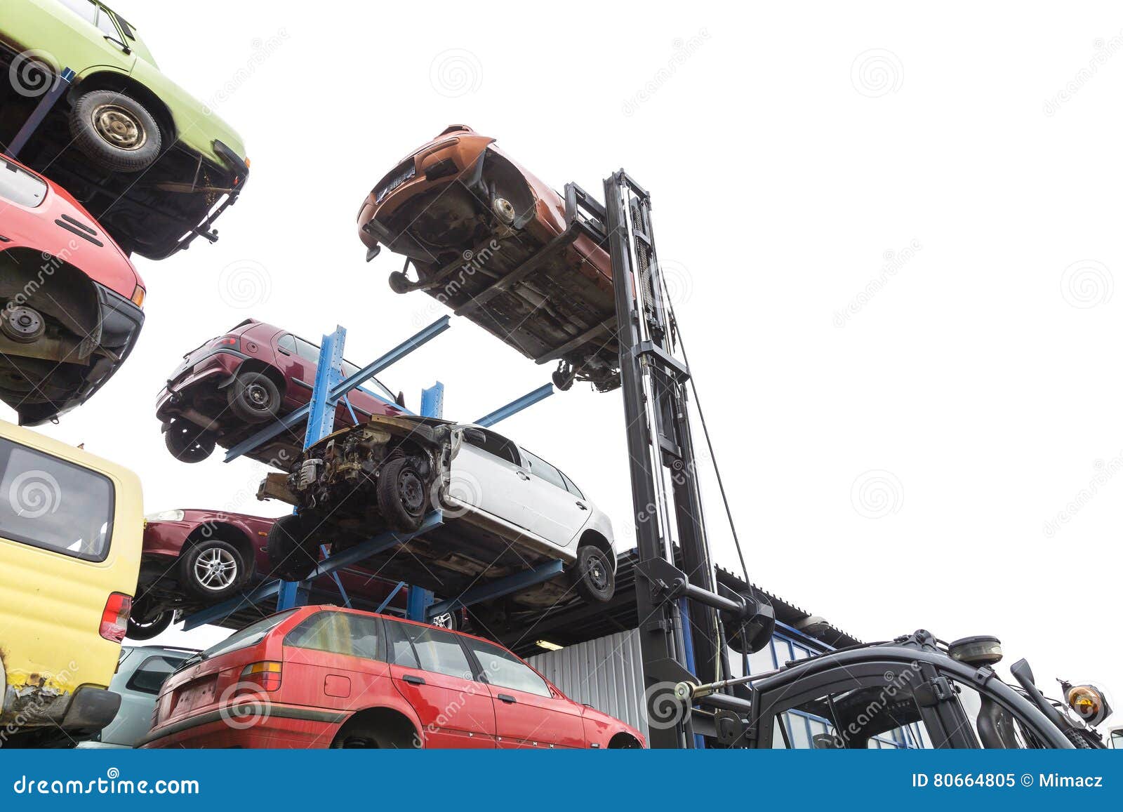 Forklift Hoisting Car Wrecks Stock Image Image of jack, tire 80664805