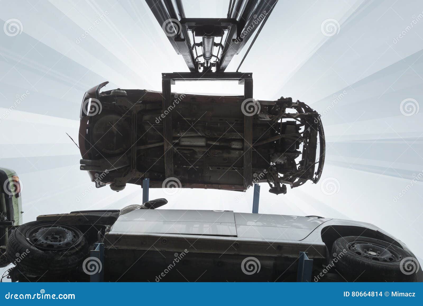 Forklift Hoisting Car Wrecks Stock Photo Image Of Lift East 80664814