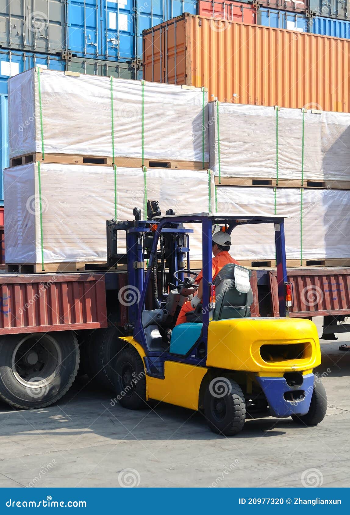 a forklift is loaded cargo