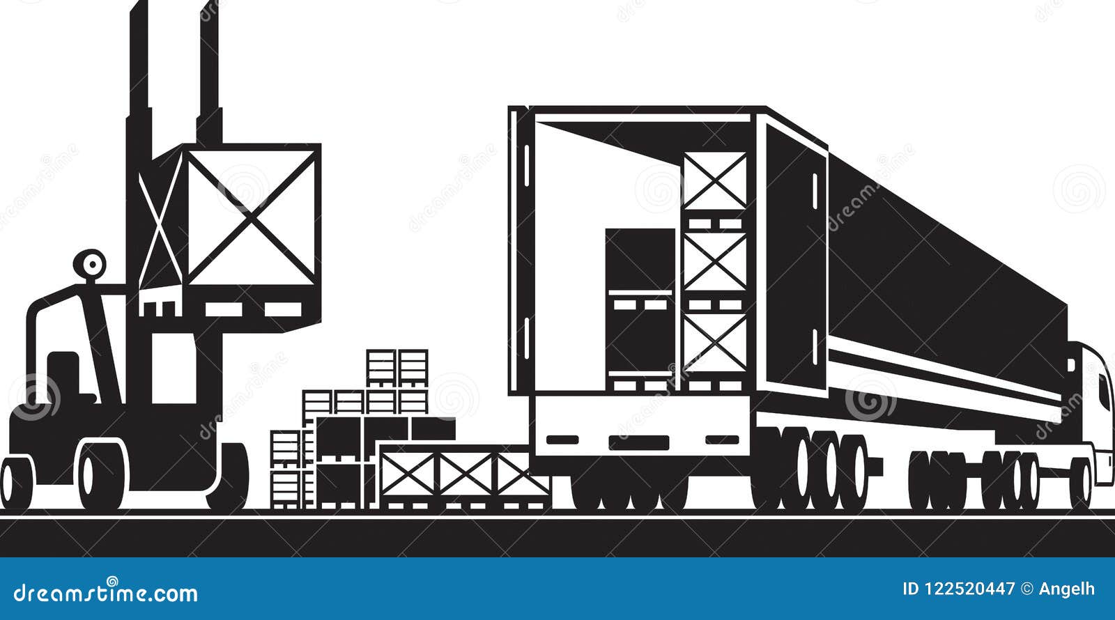 Forklift Loading Pallets in a Truck Stock Vector Illustration of area