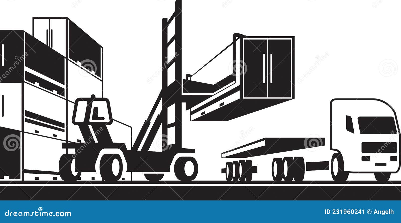 Forklift Loading Tractor Truck with Container Stock Vector