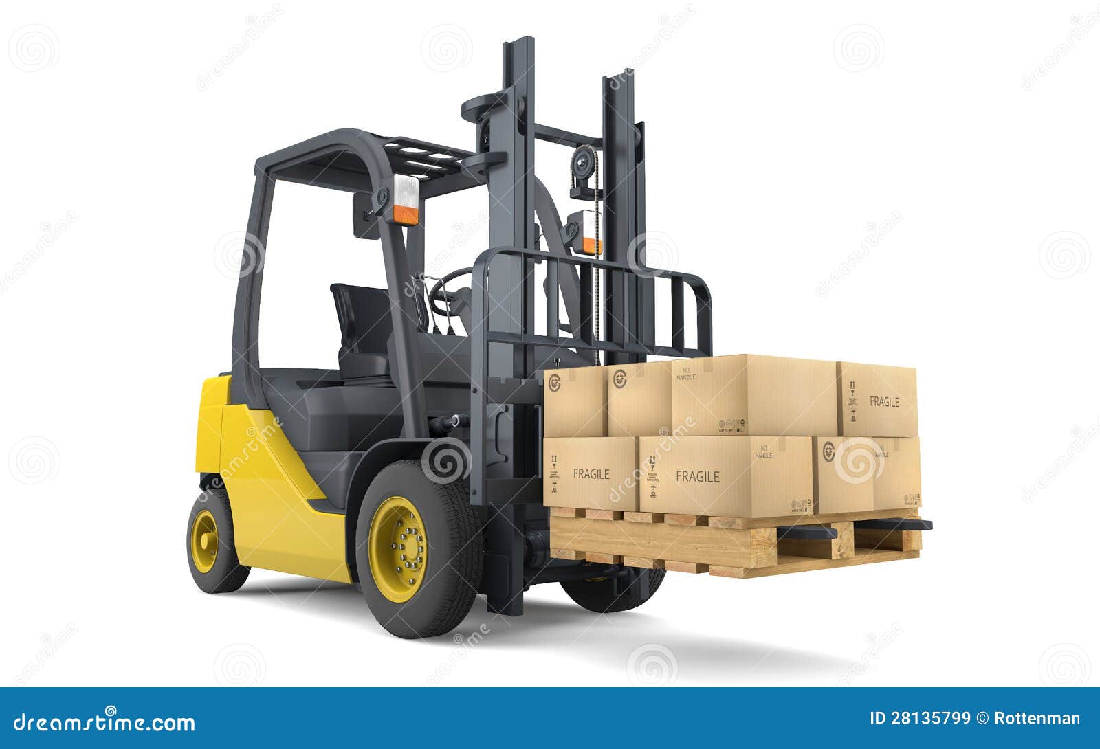 Forklift Moving Boxes With Message HELP To A Box With Text HOSPITALS In