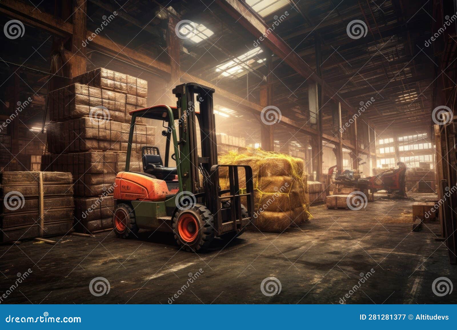 Forklift Moving Heavy Cargo in Warehouse Stock Image Image of