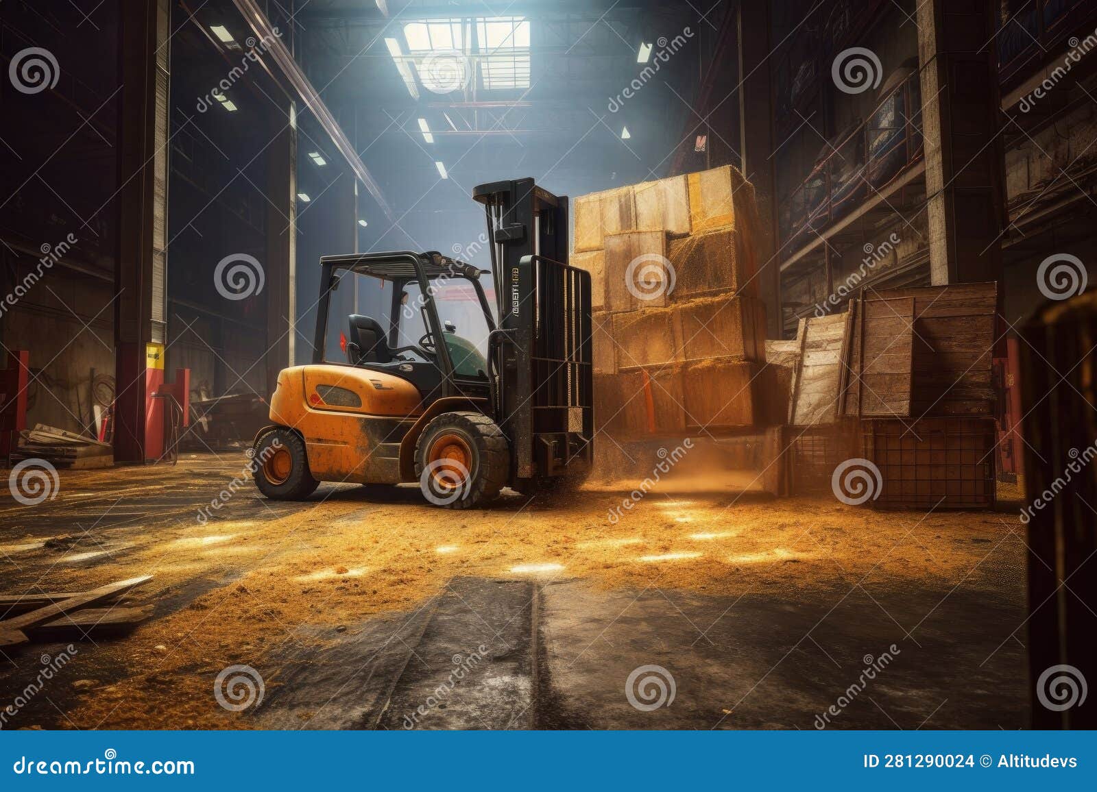 Forklift Moving Heavy Cargo in Warehouse Stock Photo Image of storage