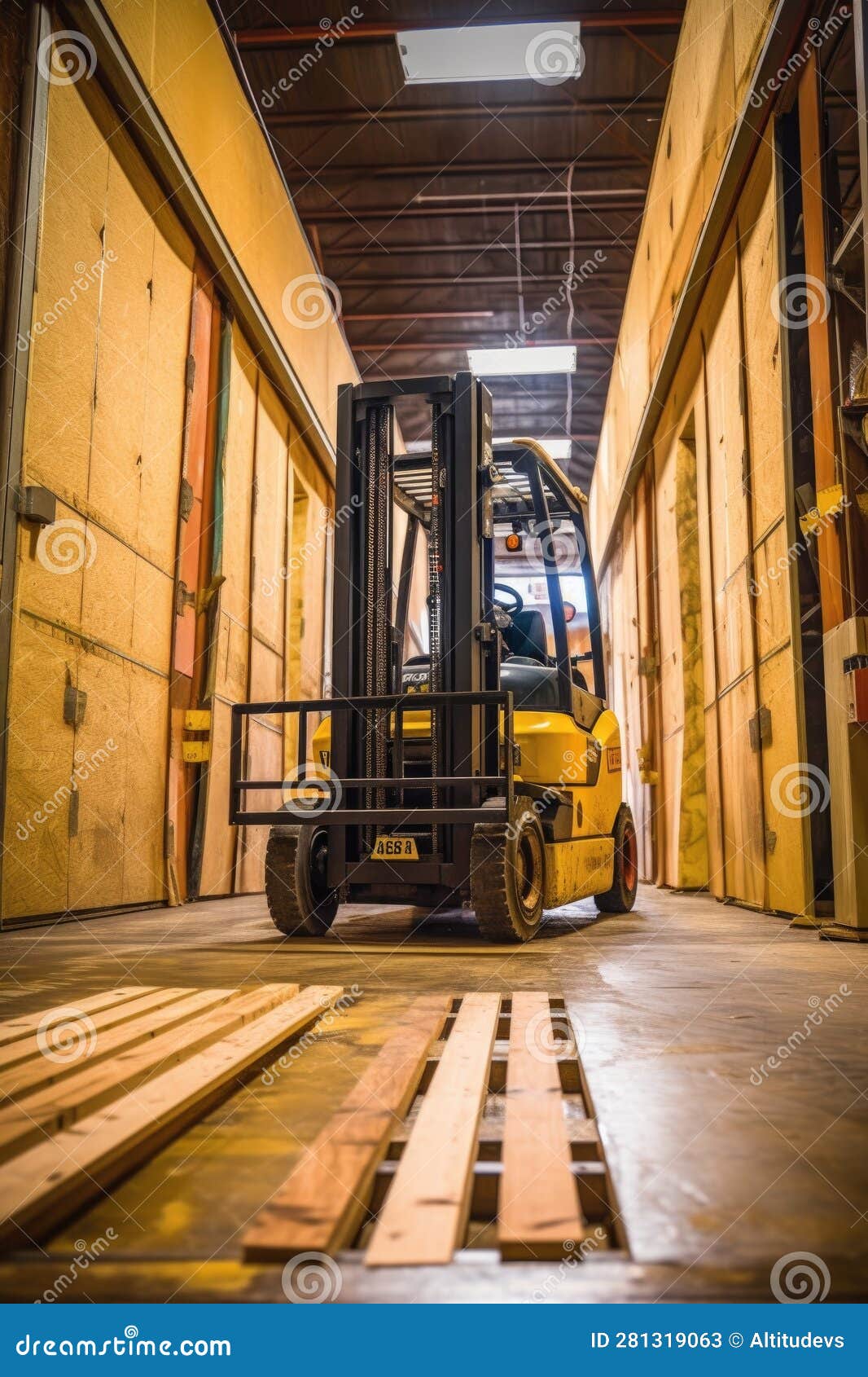 Forklift Moving a Pallet in a Warehouse Facility Stock Illustration