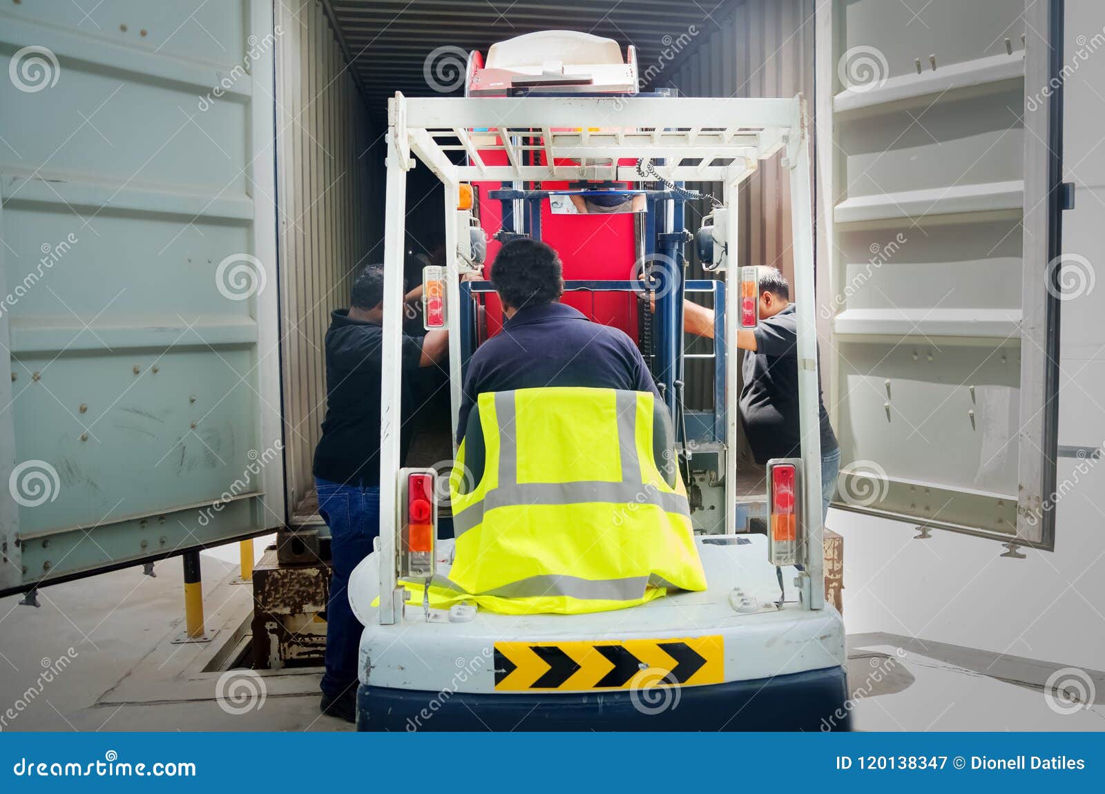 Forklift operator at work editorial photography. Image of container