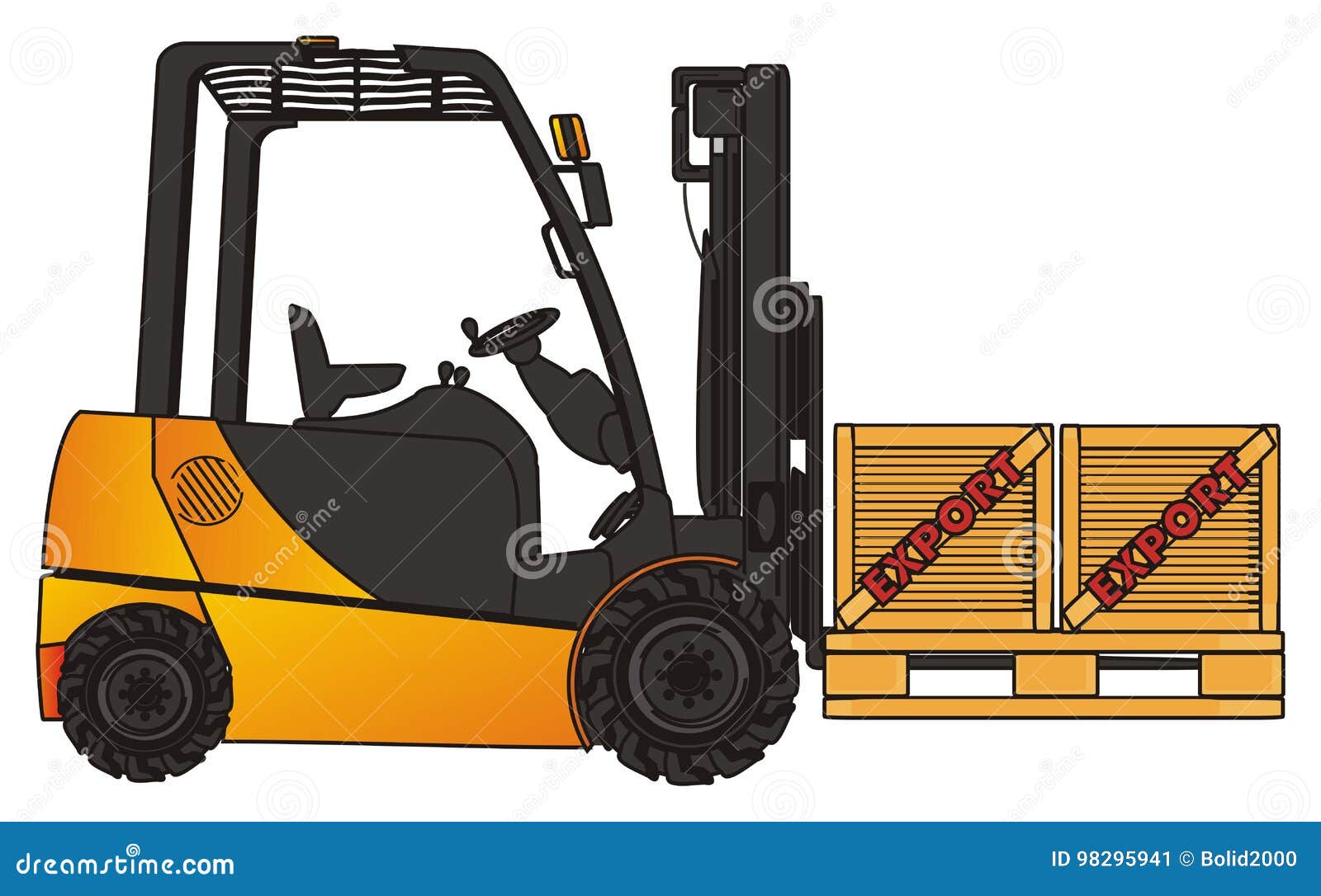 Forklift and red words stock illustration. Illustration of word 98295941