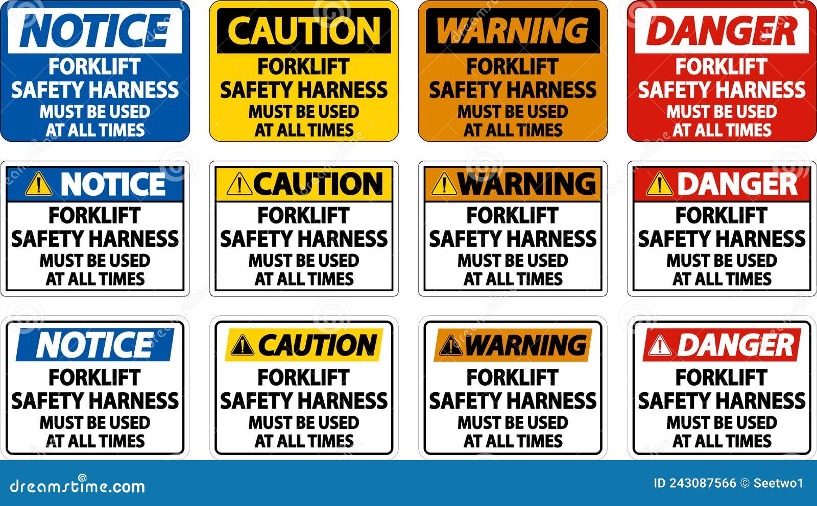 Forklift Safety Harness Sign on White Background Stock Vector