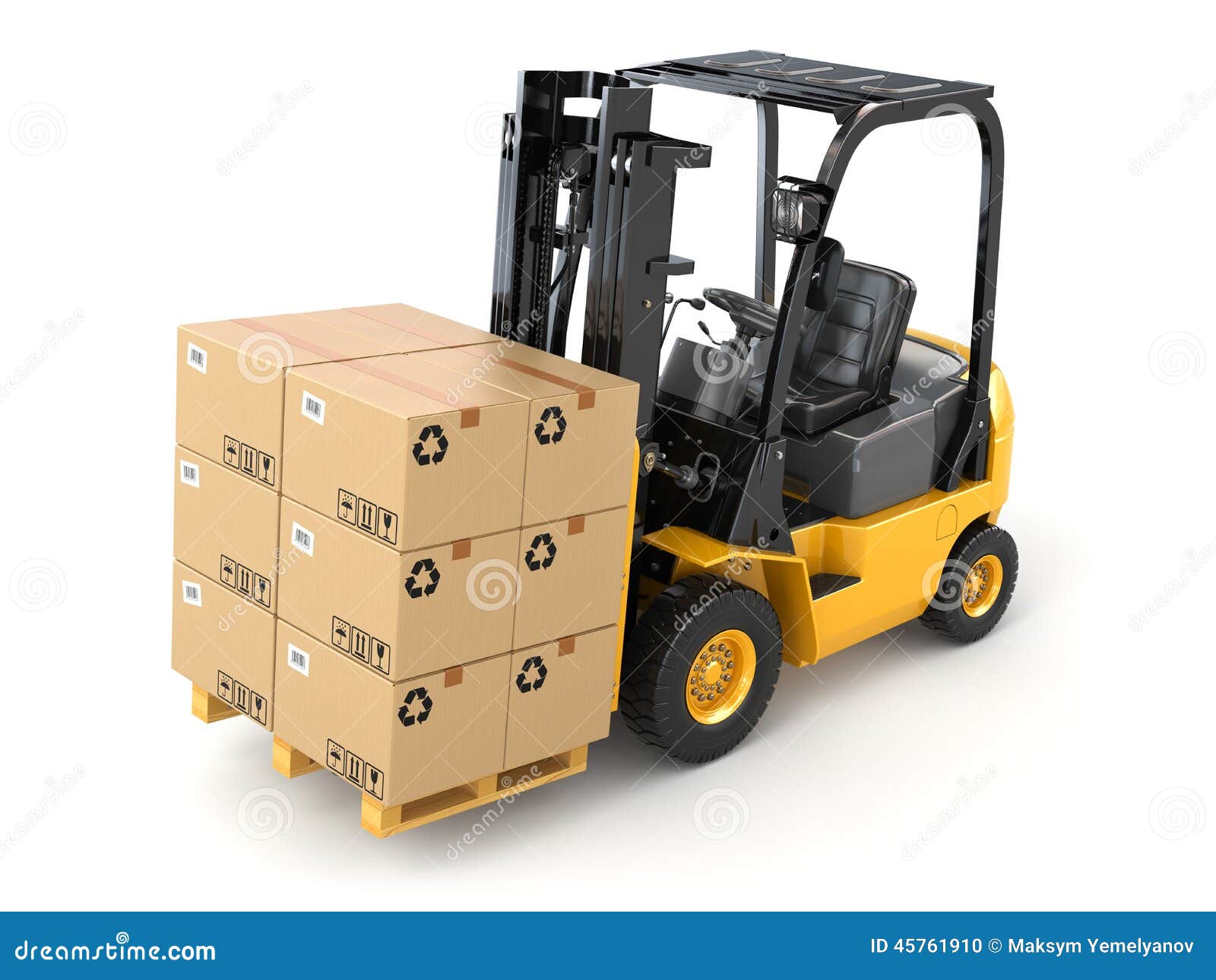 Forklift Truck With Boxes On Pallet Cargo Forklift Truck With Boxes On Pallet Cargo Stock