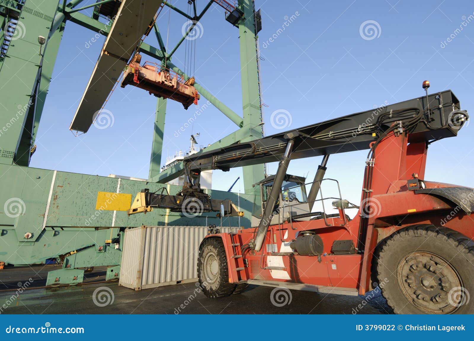 Forklift Truck and Container Crane Stock Photo Image of stacking