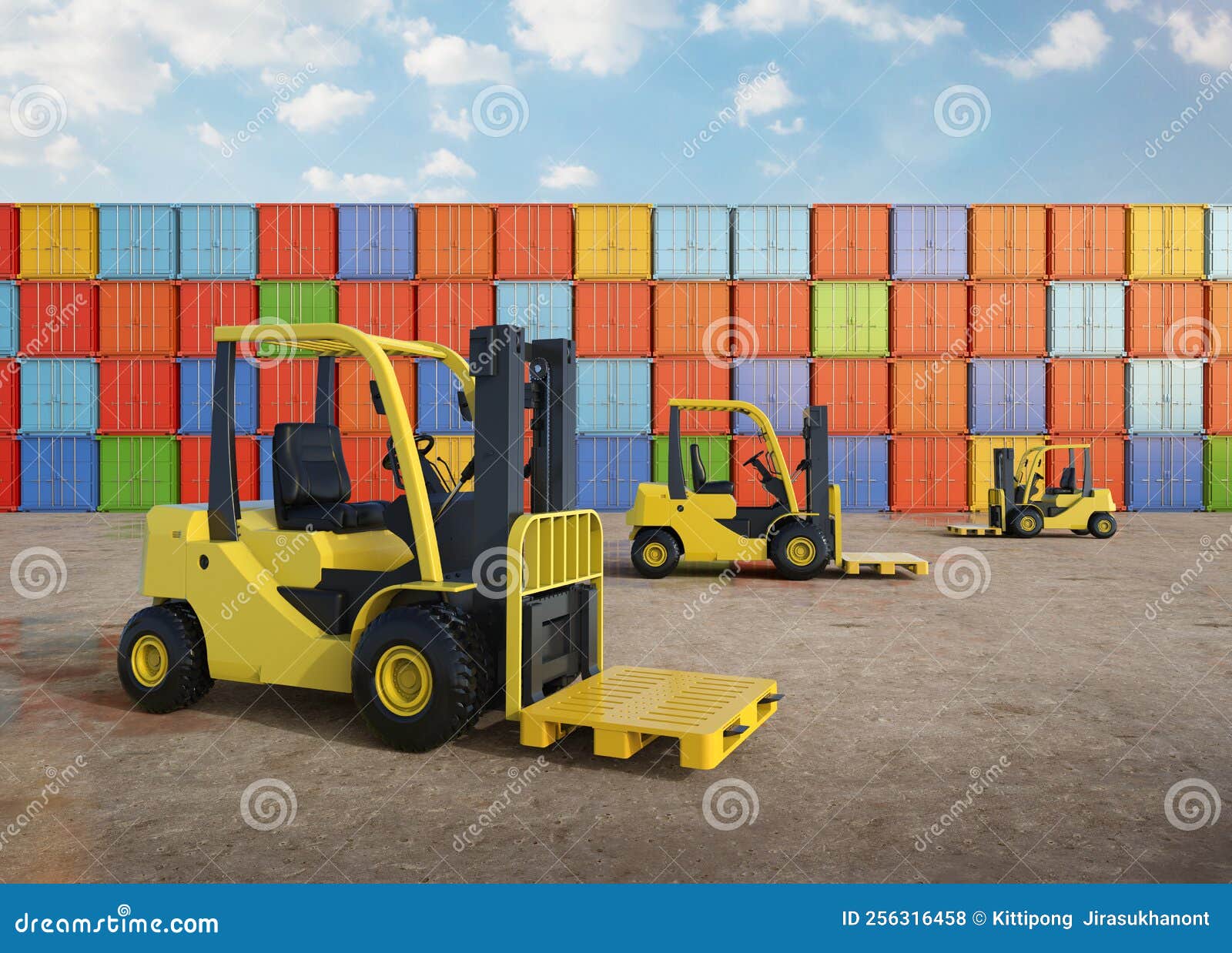 Forklift Truck at Container Terminal Stock Illustration Illustration