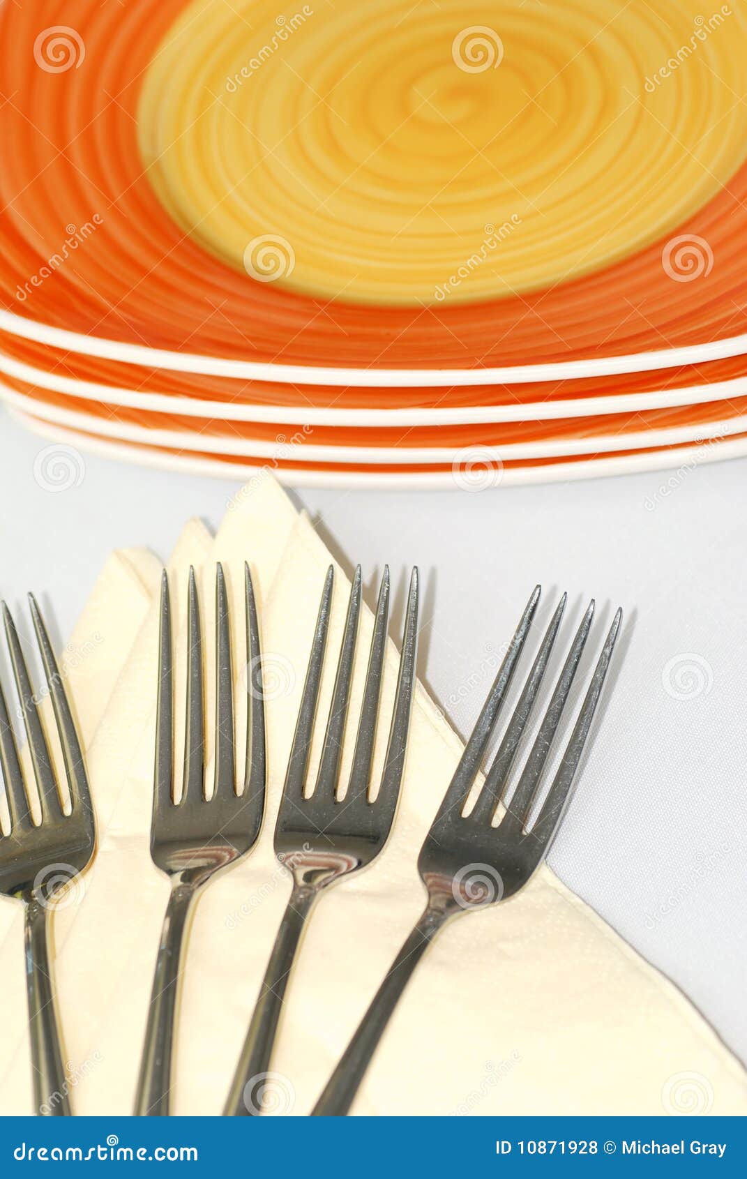 Forks and plates stock photo. Image of clean, orange 10871928