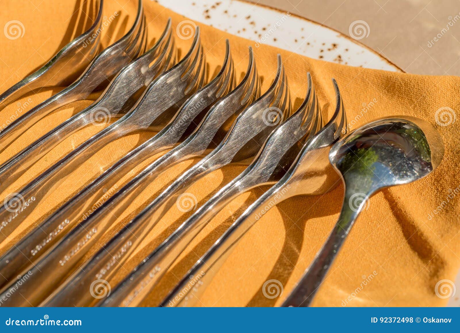 Forks in restaurant. stock photo. Image of fork, dinner 92372498
