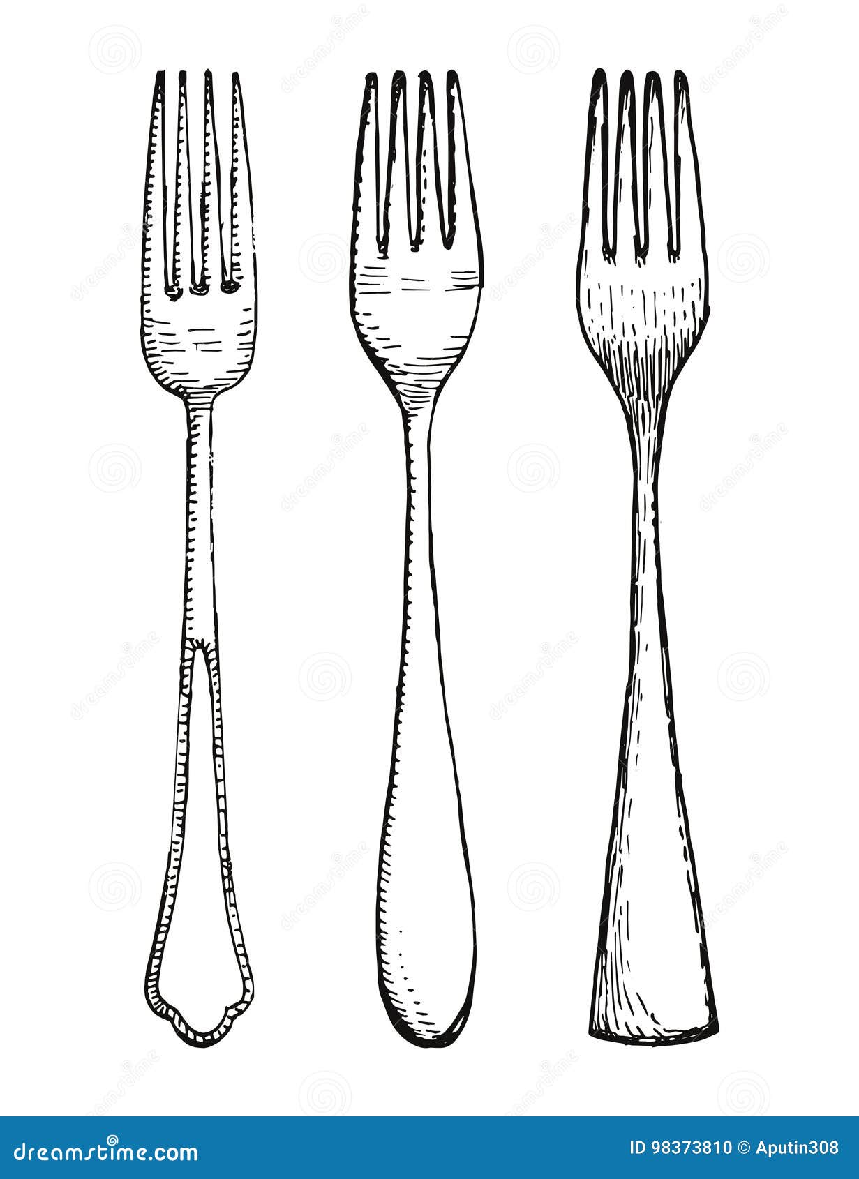 Forks Set Vector. Hand Drawing Stock Vector Illustration of food