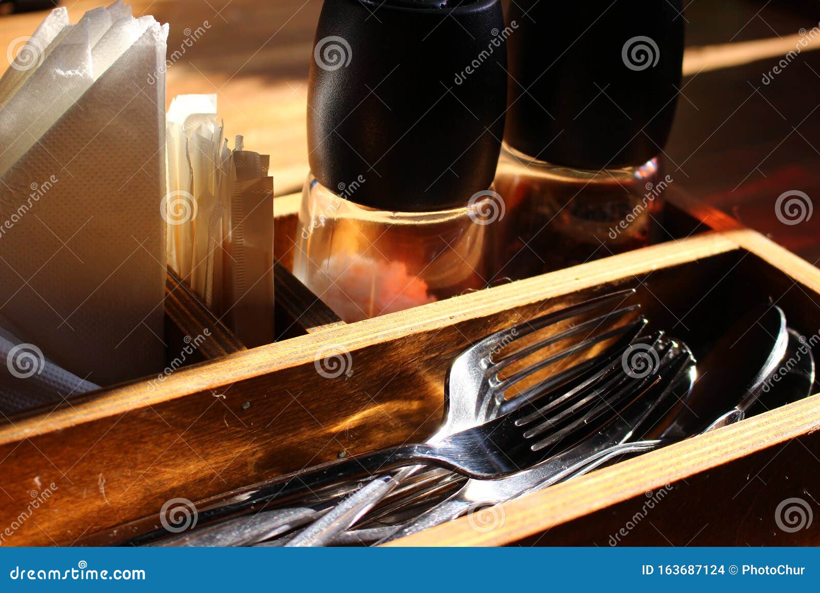 Forks and Spoons on a Table in a Cafe Stock Photo Image of interior