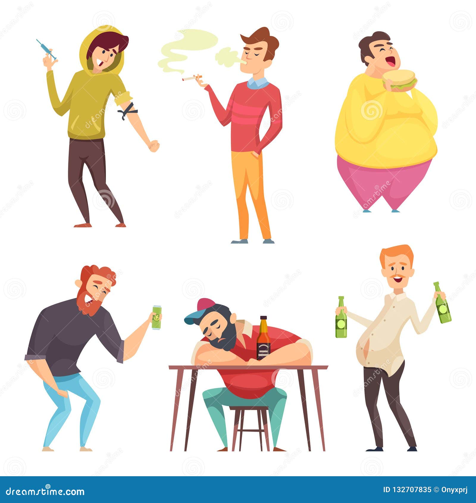 Forma De Vida Adicta Drogas Y Apego Del Alcoholismo De Personajes De  Dibujos Animados Malsanos Del Vector De Los Hábitos En Actit Ilustración  del Vector - Ilustración de alcohol, malo: 132707835