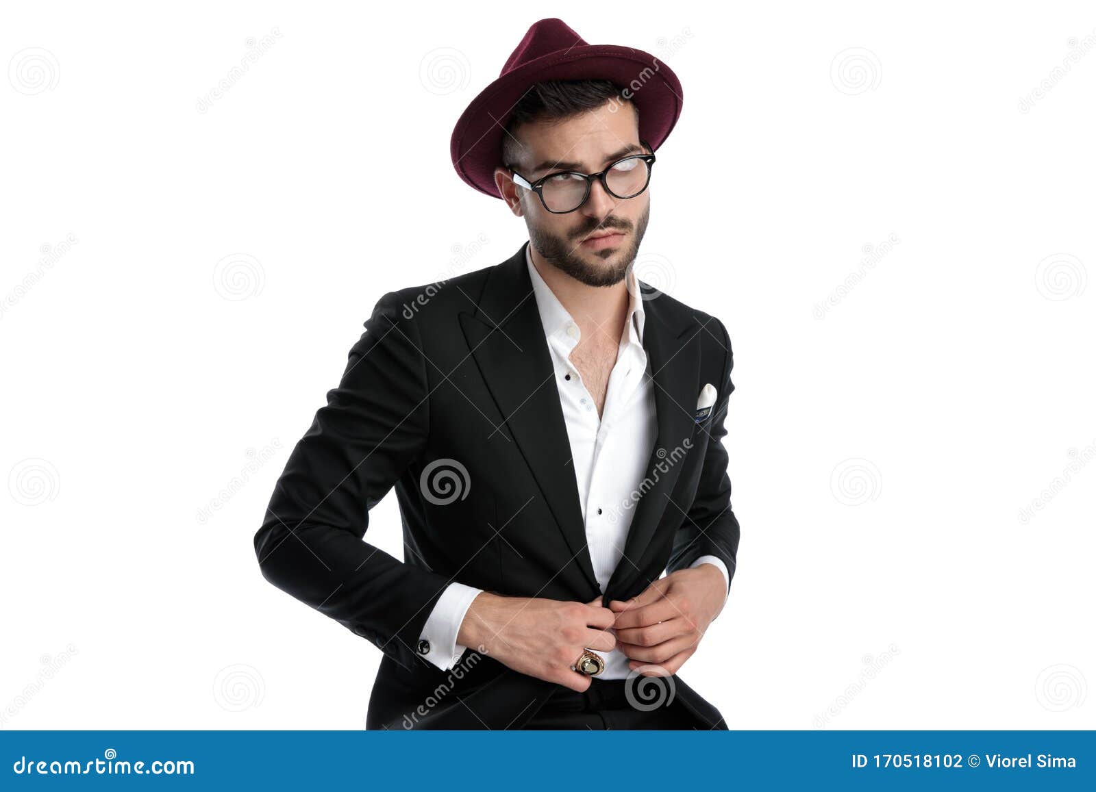 Formal Business Man Sitting and Fixing Jacket while Dreaming Stock ...