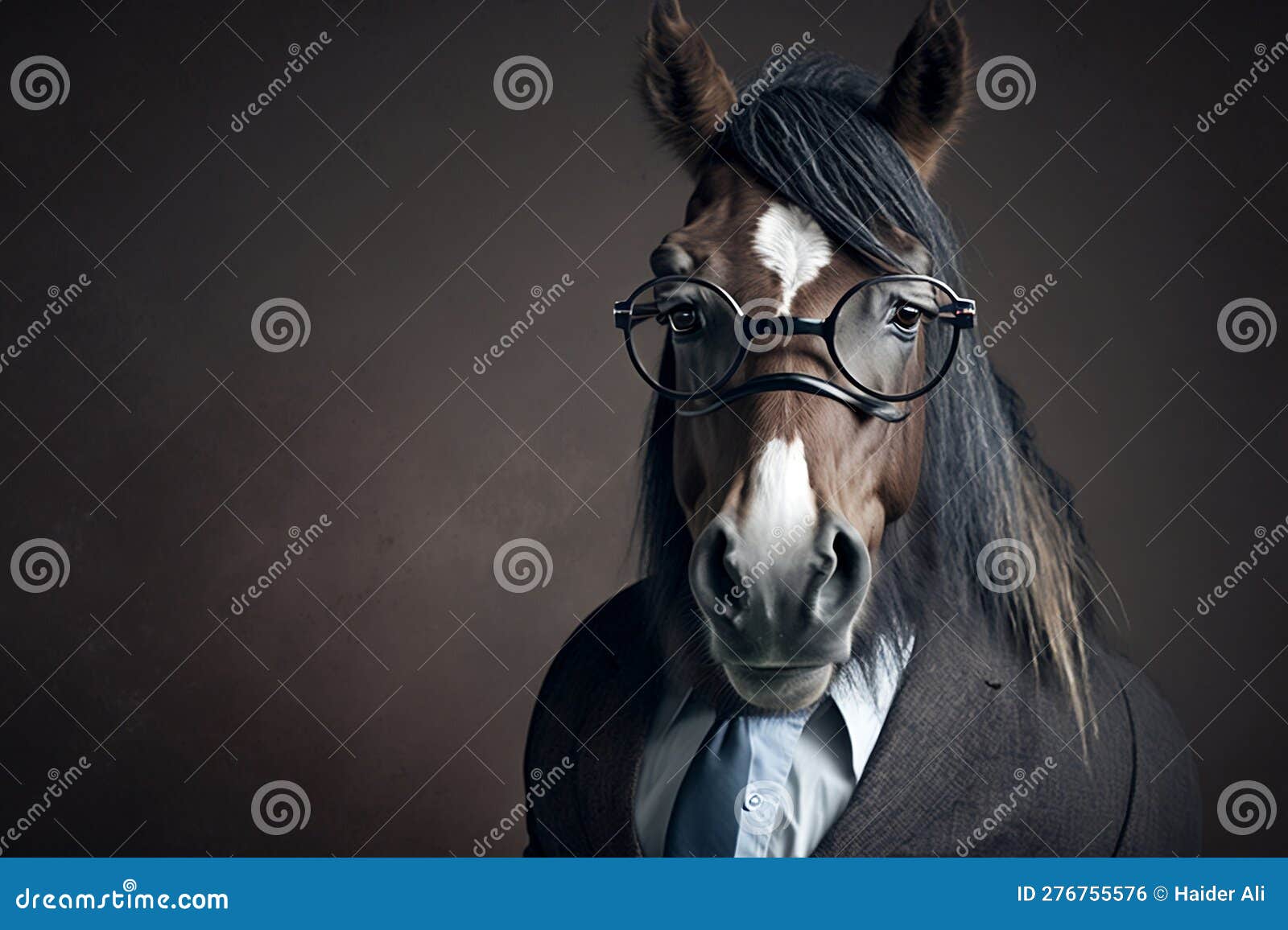 Formally Dressed Horse Sporting Glasses in Portrait. Generative AI