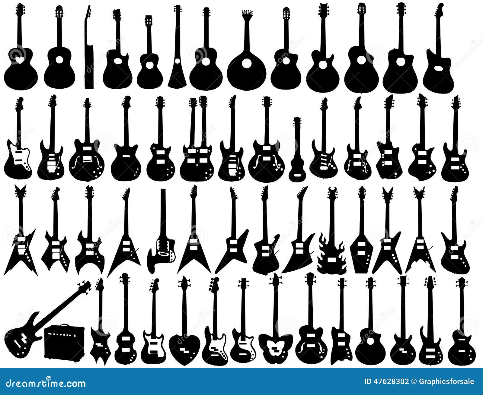 Formas da guitarra ilustração stock. Ilustração de fonte 47628302