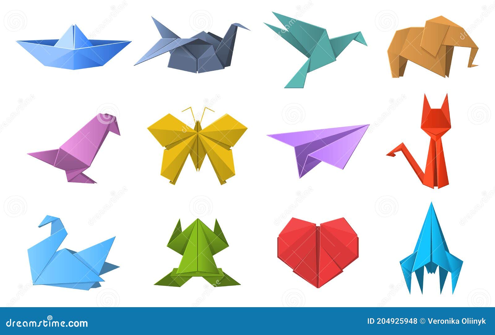 Formas De Papel Origami. Origami Papel Poligonal Plegable Palomas Animales  Plano Y Figuras De Barco. Origami Oriental Hobby Ilustración del Vector -  Ilustración de historieta, arte: 204925948
