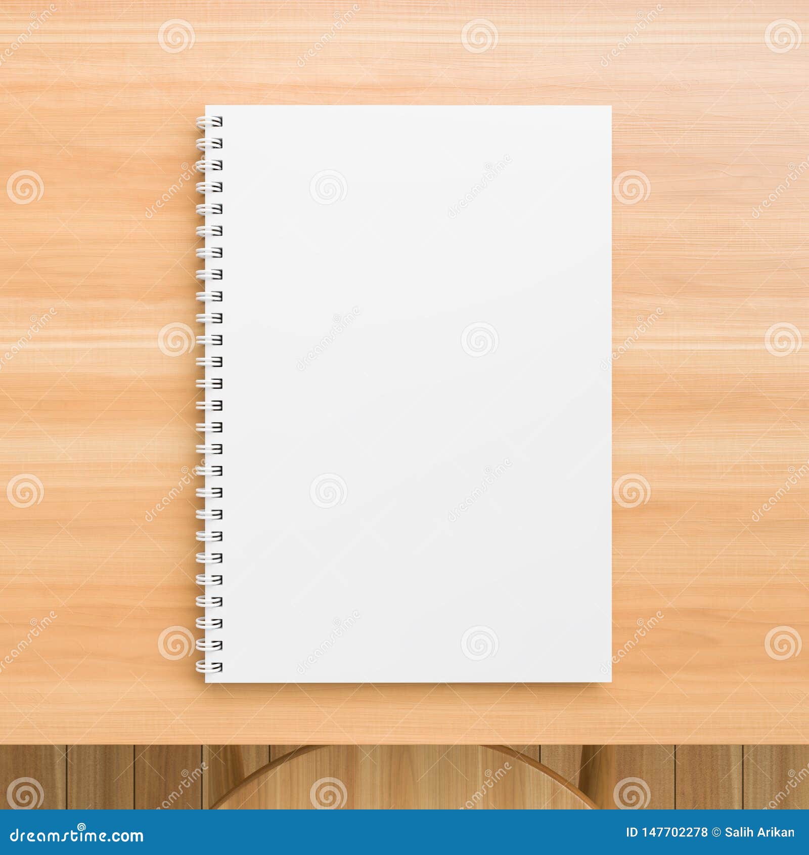 A4 Format Spiral Binding Notebook Mock Up on Wooden Table. Realistic