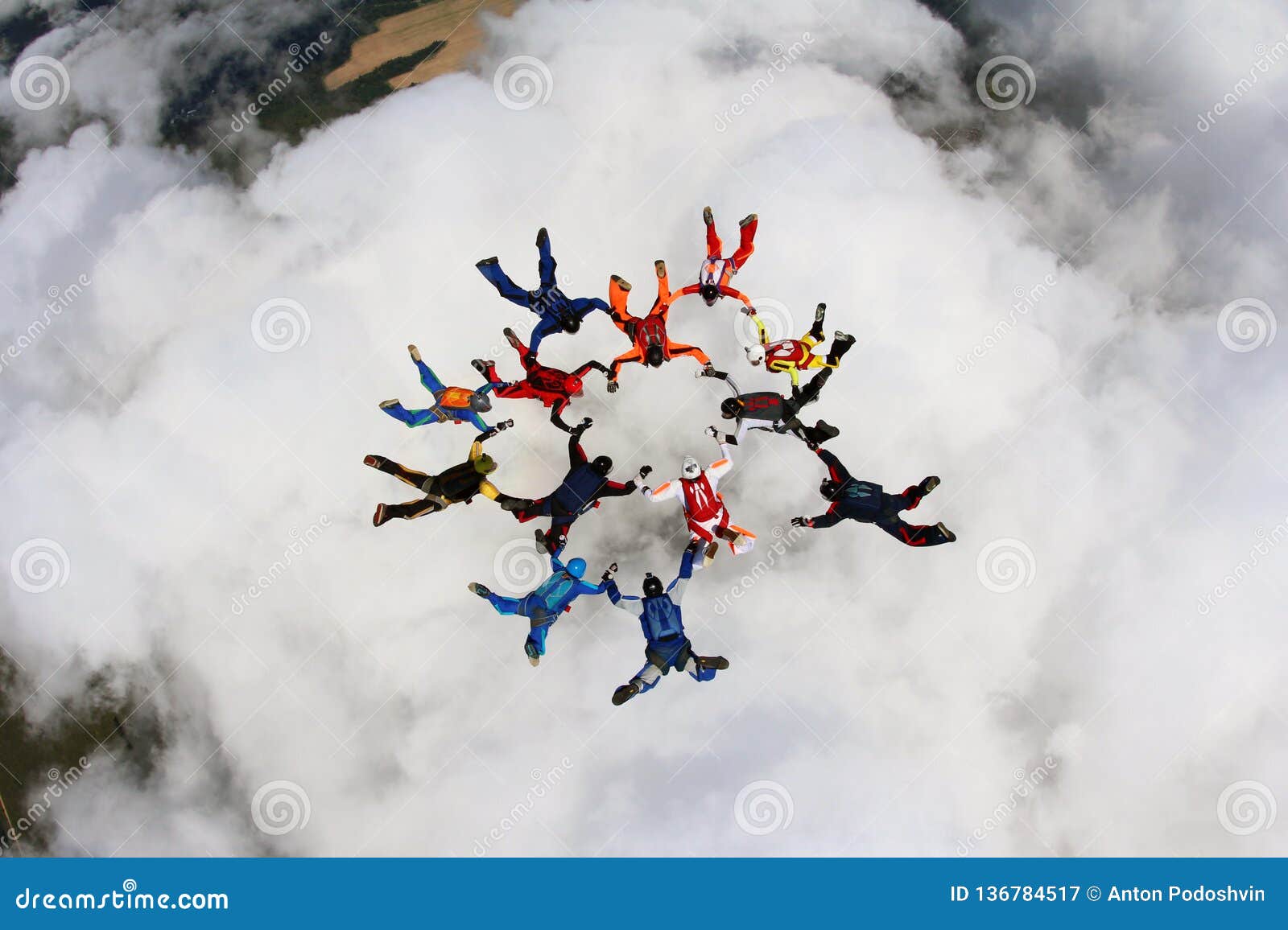 Formation Skydiving Above White Cloud. Stock Image - Image of ...
