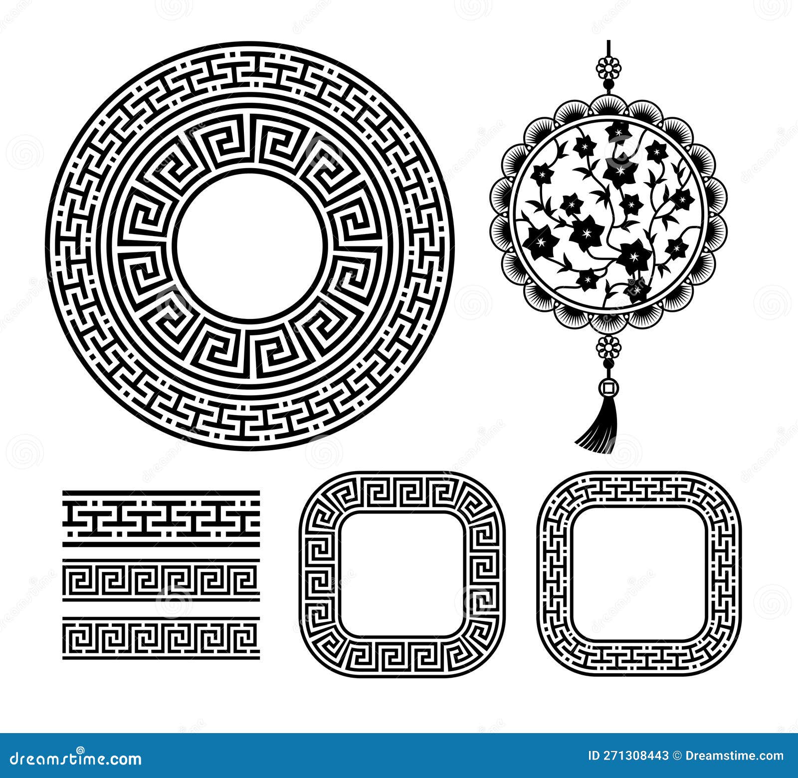 forms of chinese coins and amulets with ornaments. realistic 