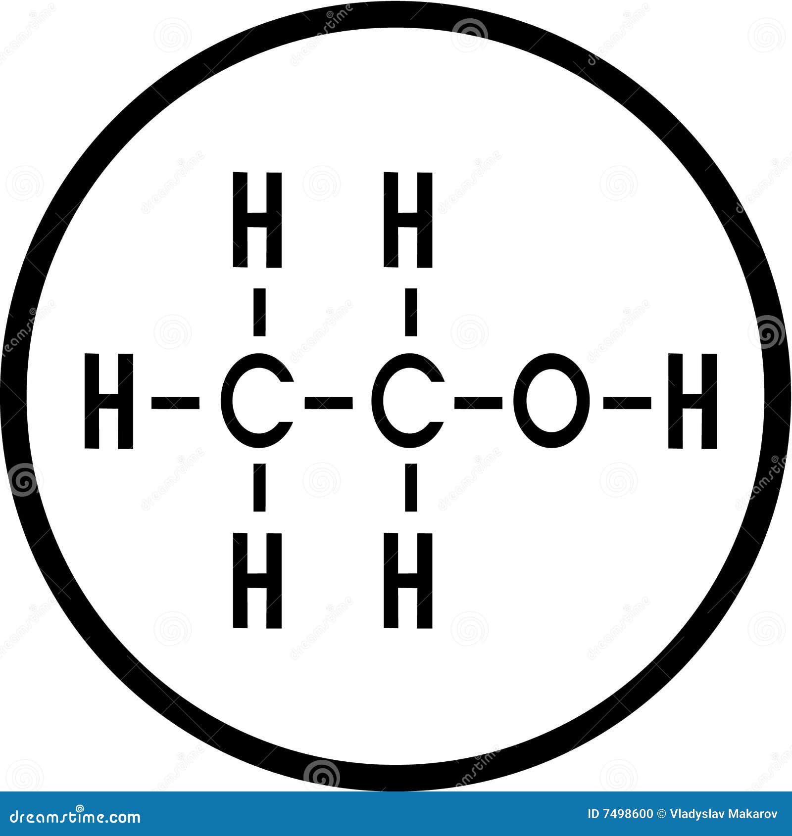 The formula of ethyl spirit. Black and white. Simply change.