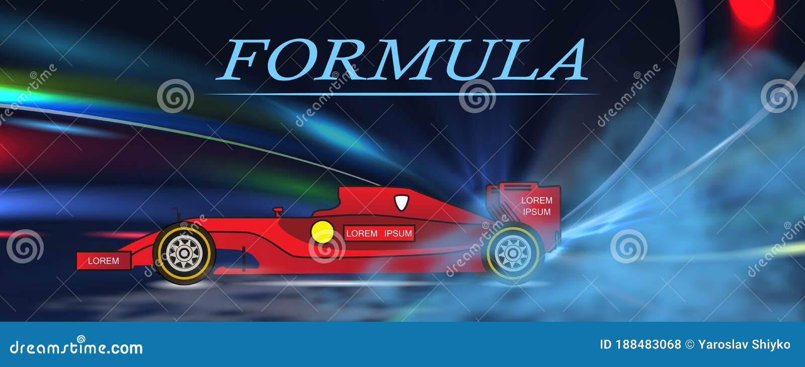 formula sportcar with dust cloud. side view red bolid