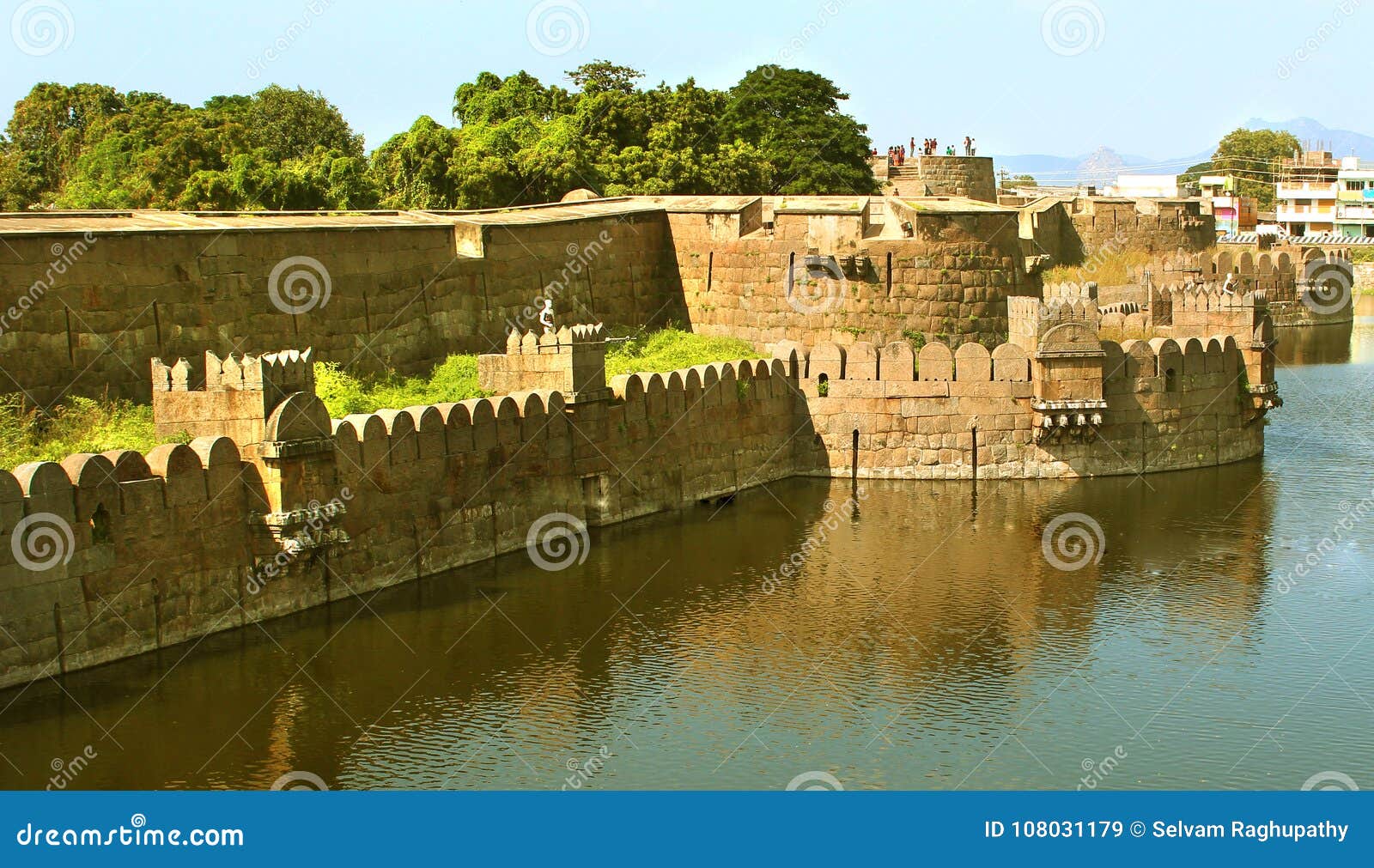 big trench with castle battlements landscape