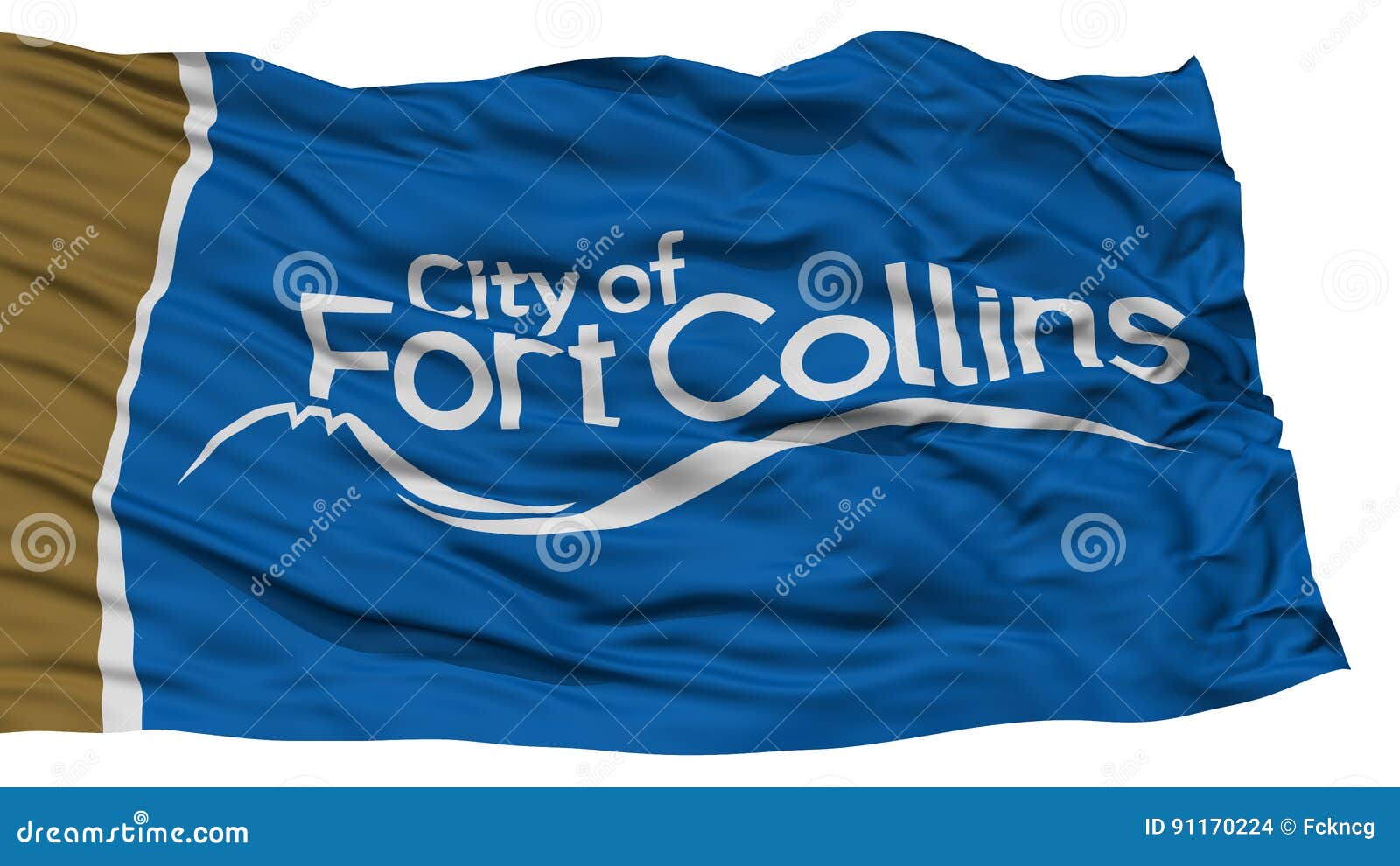 Fort d'isolement Collins City Flag, Etats-Unis d'Amérique. Fort d'isolement Collins City Flag, ville d'état du Colorado, ondulant sur le fond blanc, de haute résolution