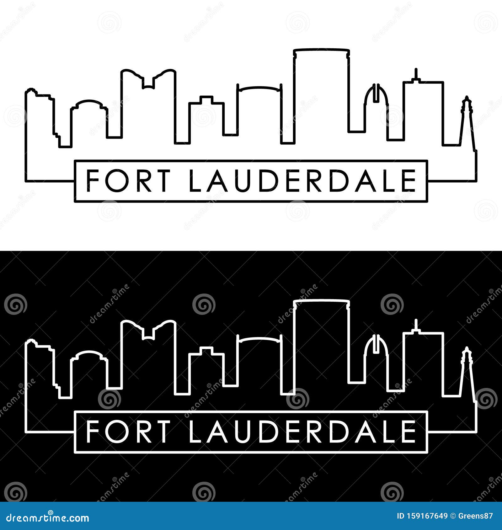 Fort Lauderdale Skyline. Linear Style Stock Vector Illustration of