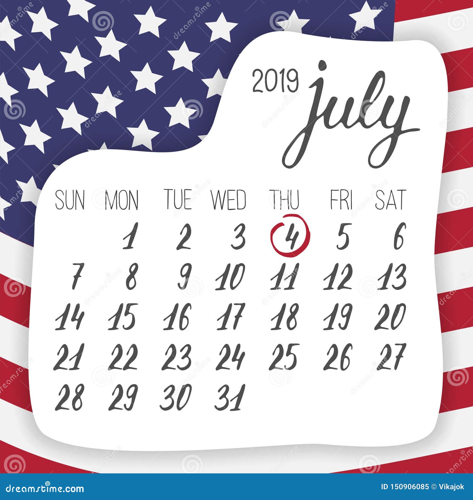 Forth of July in 2019, Independence Day Celebration, Calendar Leaf with