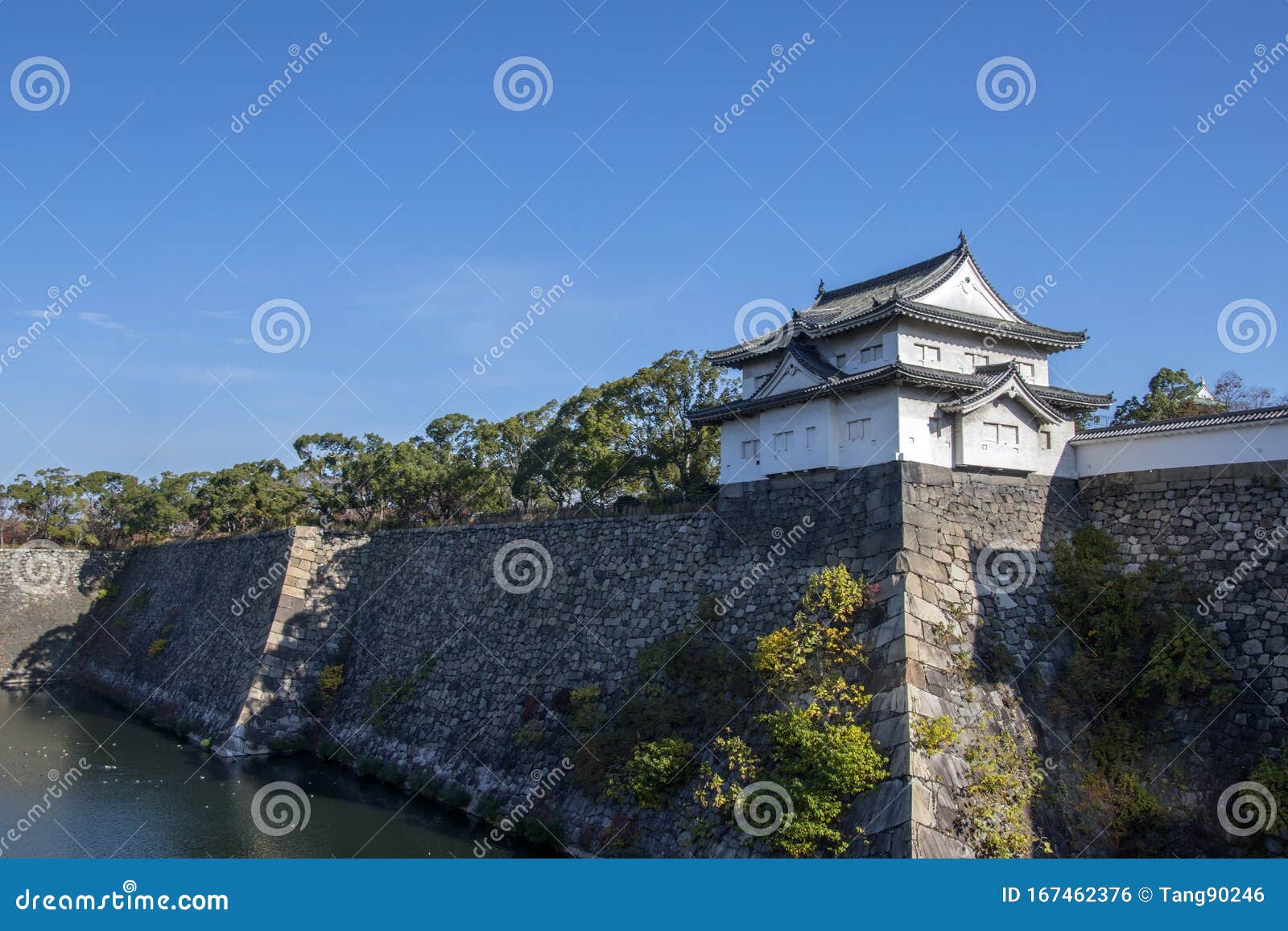 Fortification and Ditch Water Around Osaka Castle for Protection Stock