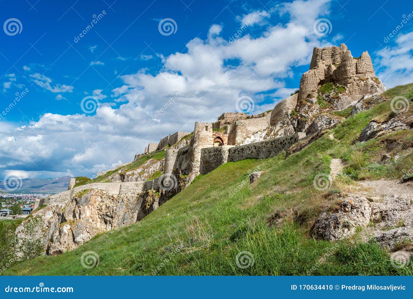 fortifications and old citadel of van fortress in van, turkey. founded in 9 century bc by urartian kingdom. popular touristic