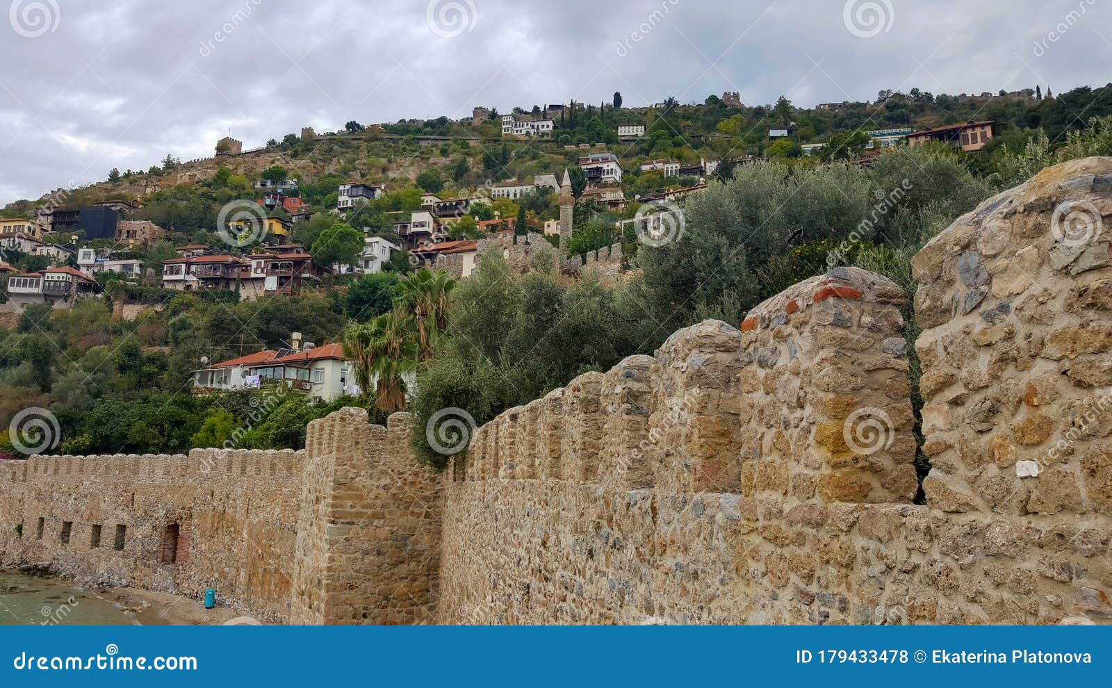 Fortress Wall In The Turkish City Of Alanya Wall In Alanya And Houses