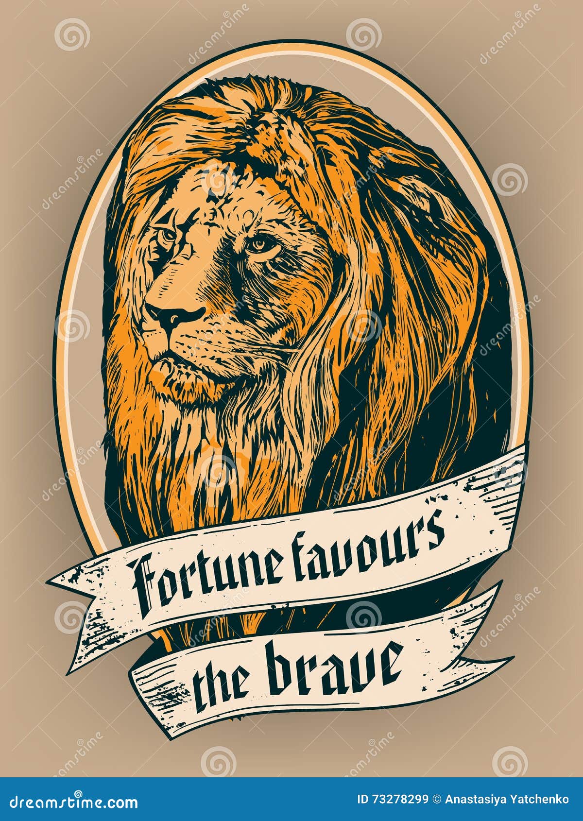 Fortune Favours the Brave for Poster, Tshirt or Label Print Stock Vector Illustration of