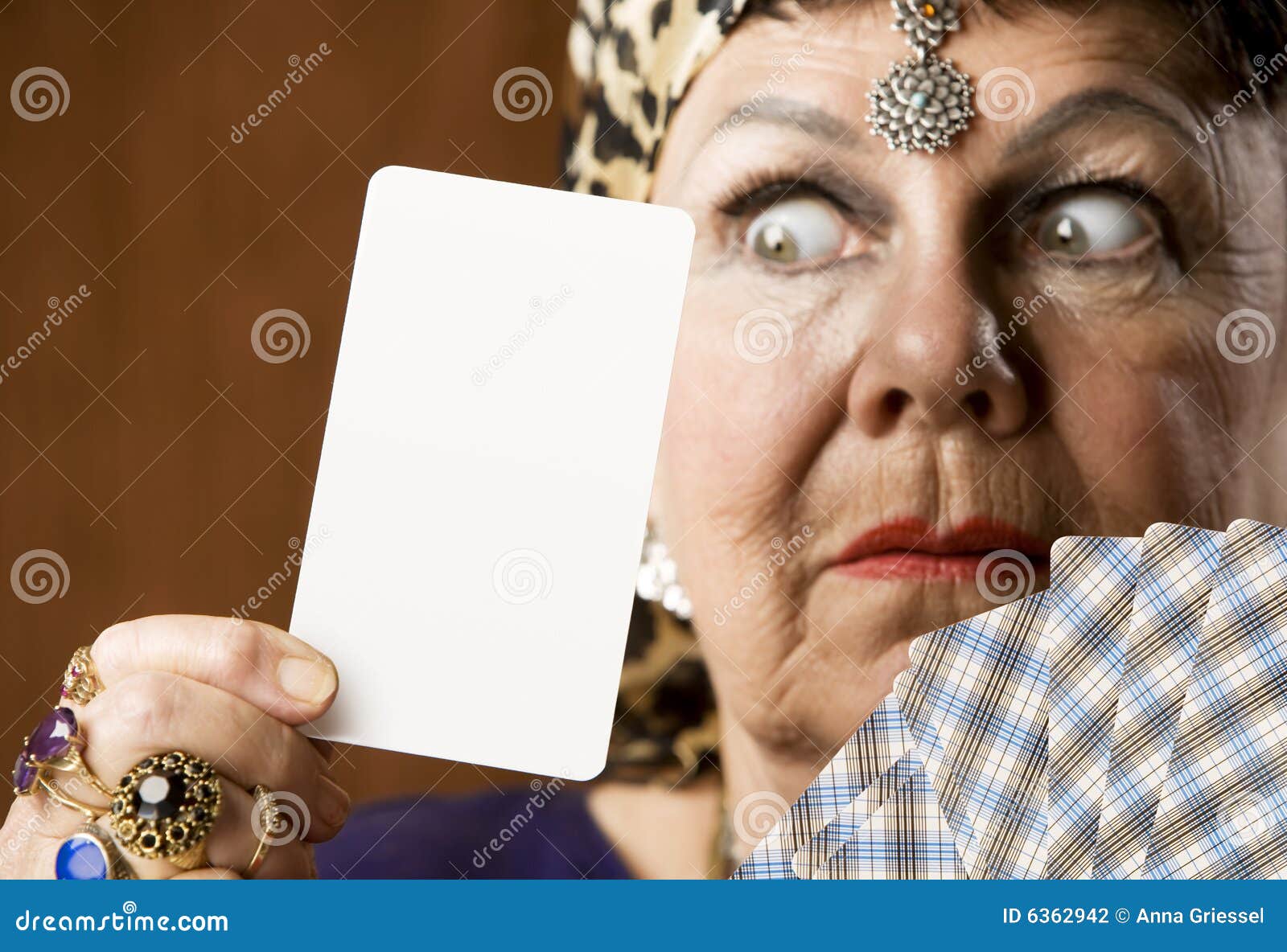 fortune teller with blank tarot card