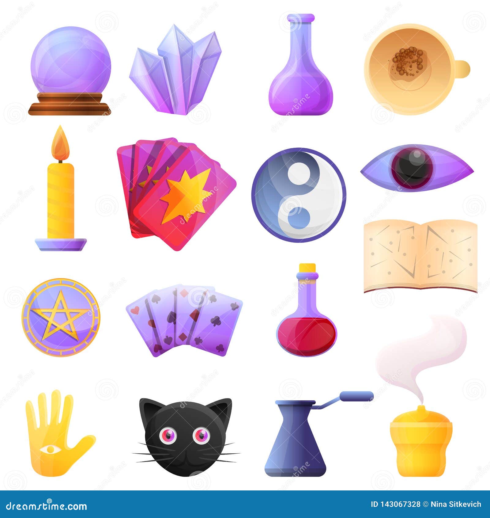 Fortune Teller Icons Set, Cartoon Style Stock Vector Illustration of