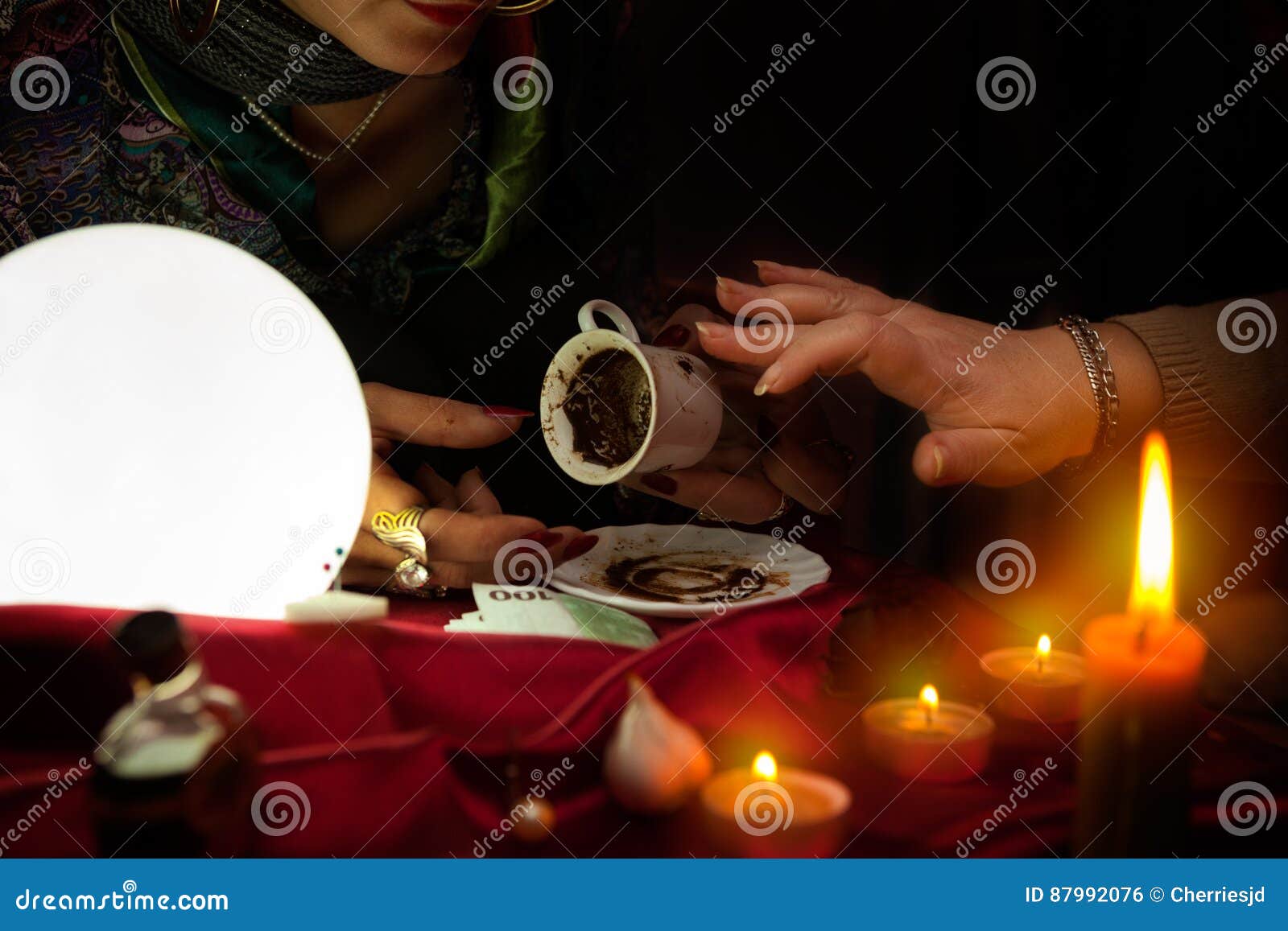 Fortune Teller Read a Fortune from Coffee Mug Stock Photo Image of