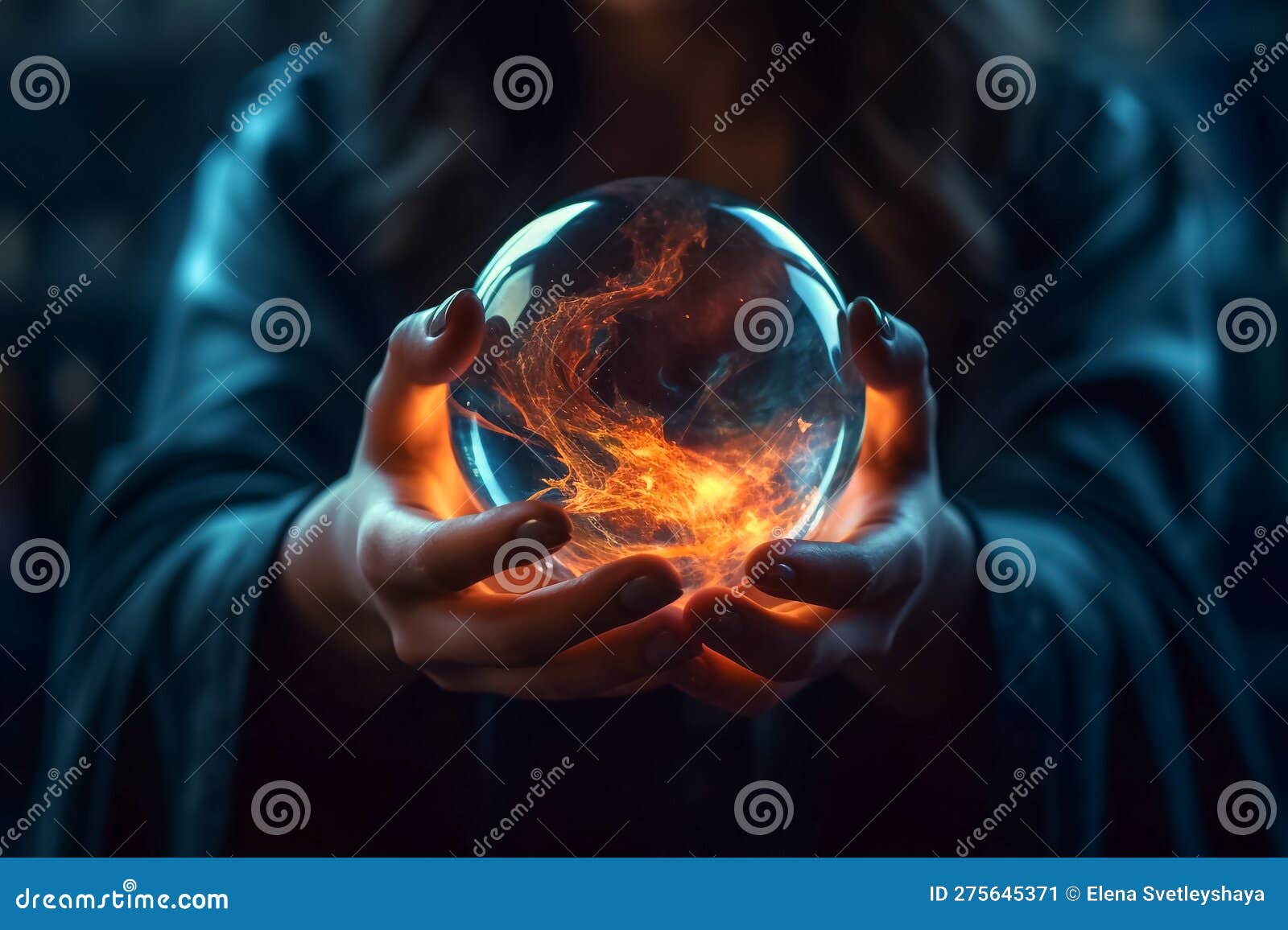 Fortune Teller or Witch Hands and a Glowing Orange Magic Ball