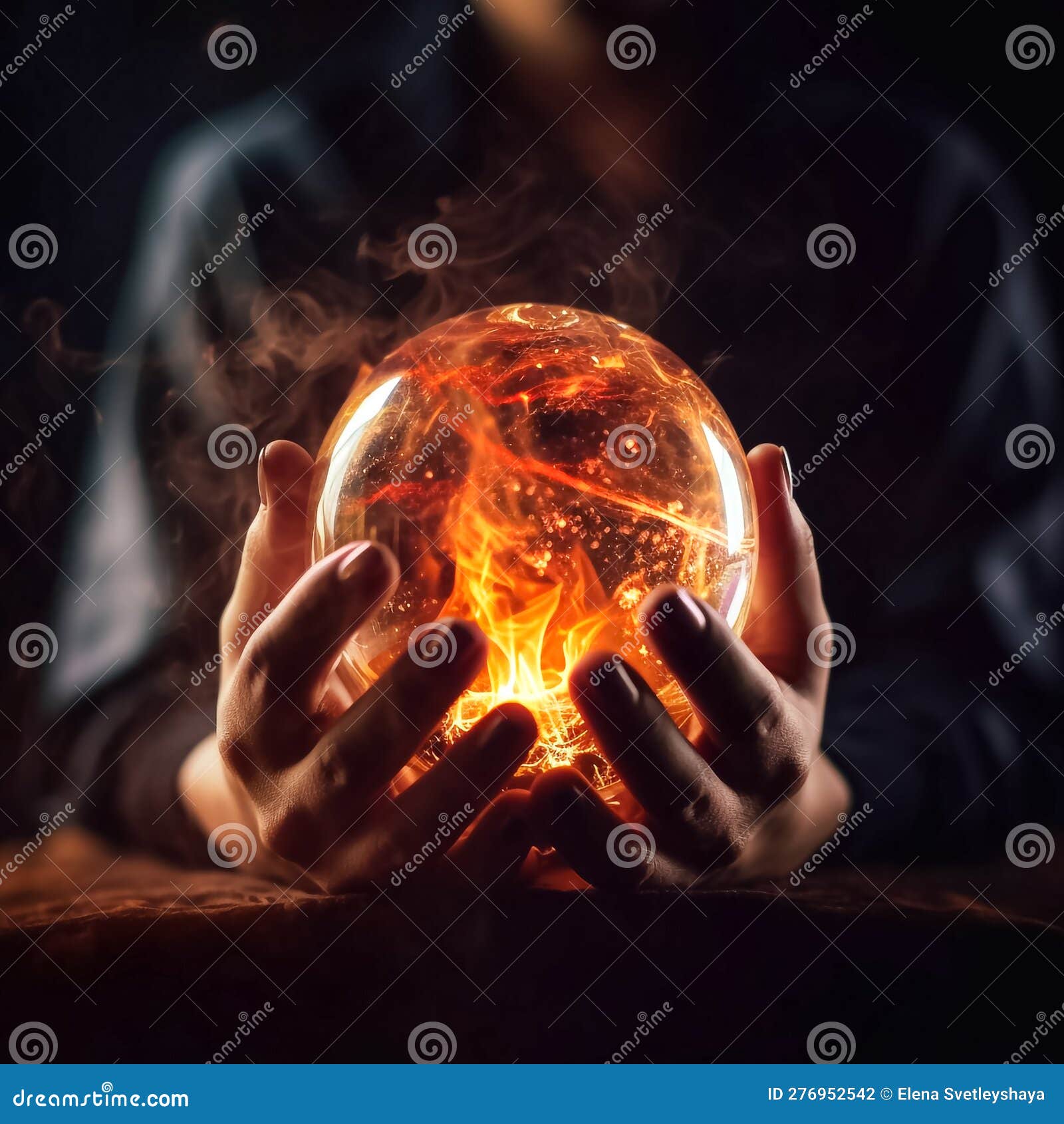 Fortune Teller or Witch Hands and a Glowing Orange Magic Ball