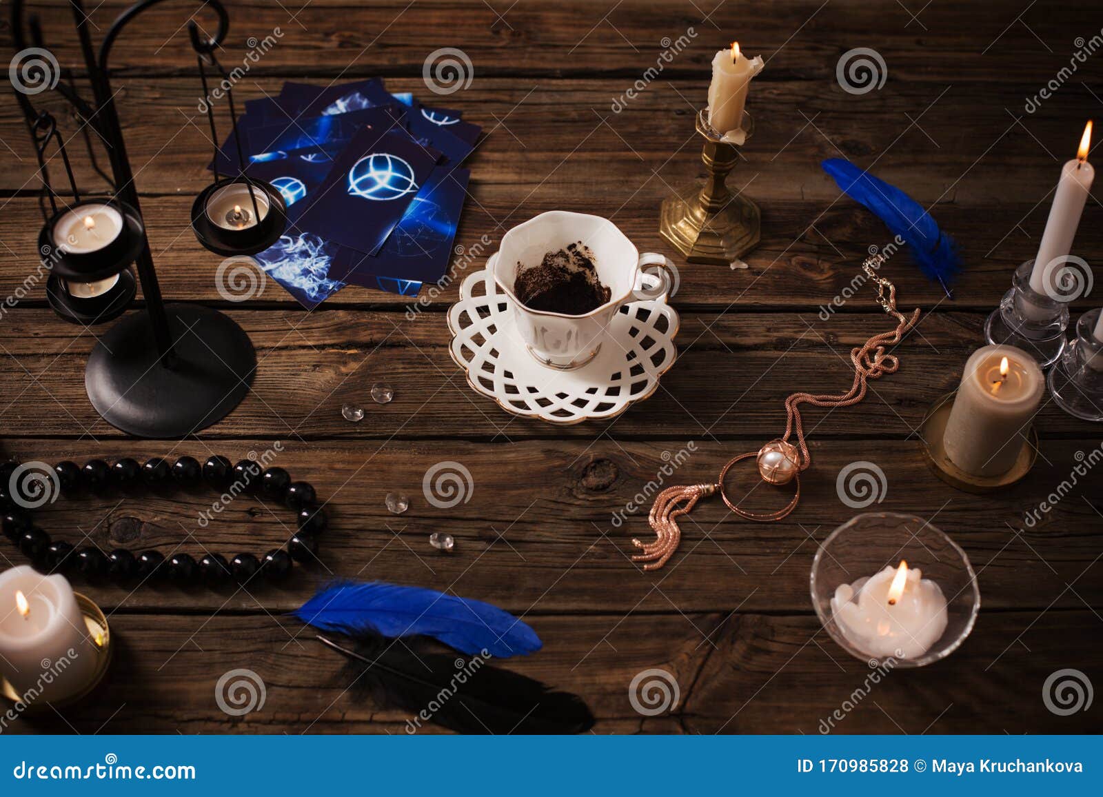 with Cup of Coffee and Cards on Old