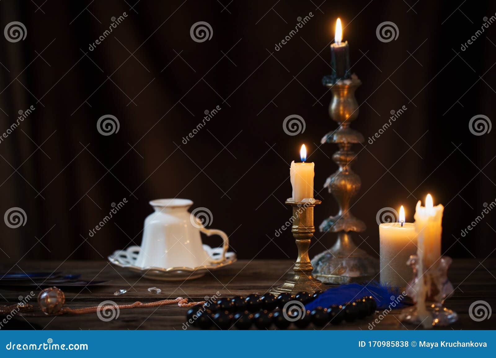 with Cup of Coffee and Cards on Old